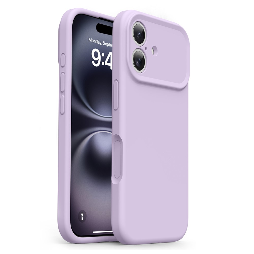 For iPhone 16 Case Soft Touch Liquid Silicone Phone Cover with Camera Touch Control Button - Purple
