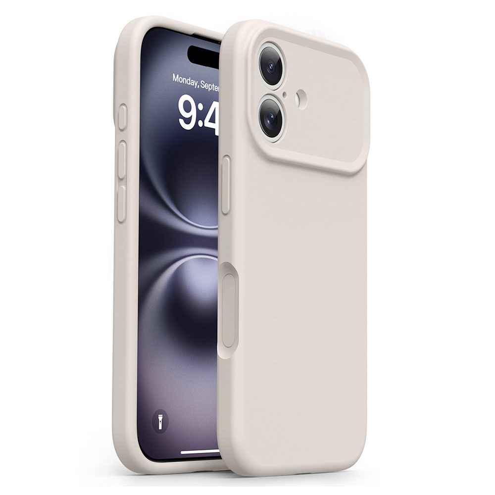 For iPhone 16 Case Soft Touch Liquid Silicone Phone Cover with Camera Touch Control Button - Antique White