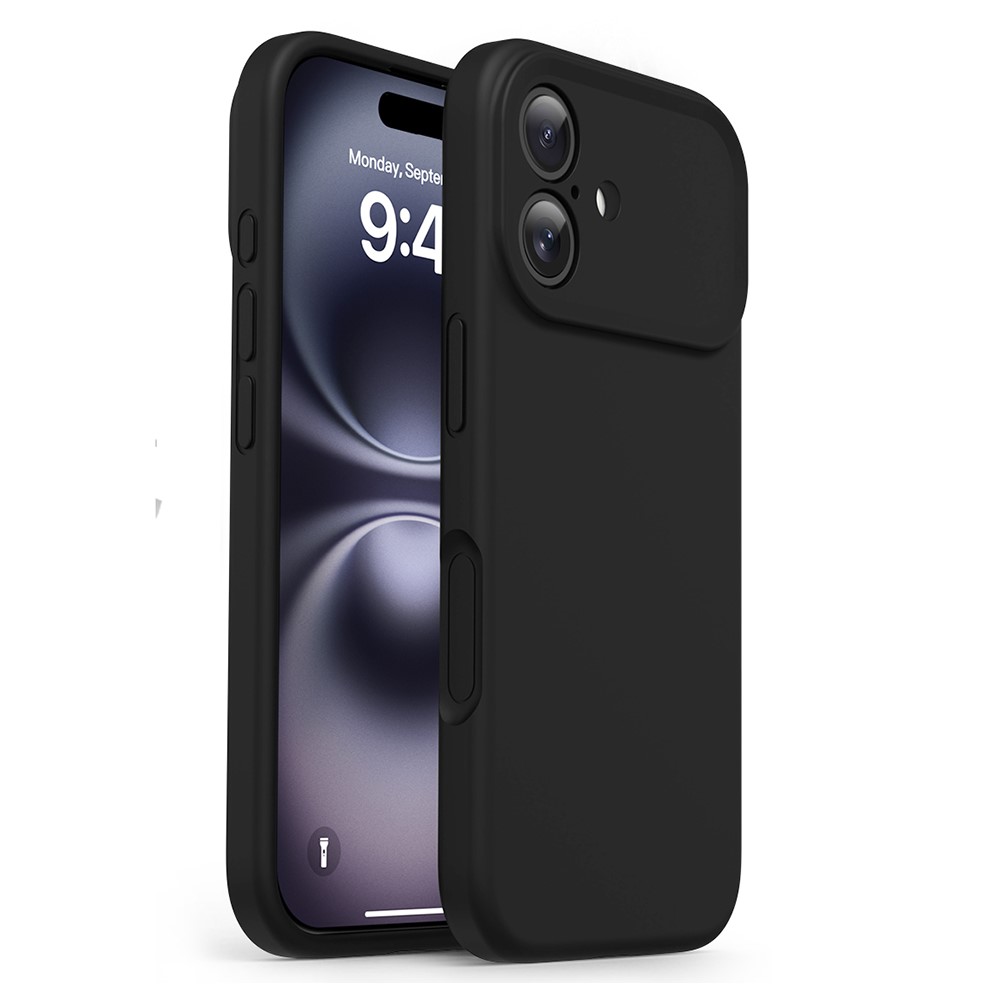 For iPhone 16 Case Soft Touch Liquid Silicone Phone Cover with Camera Touch Control Button - Black
