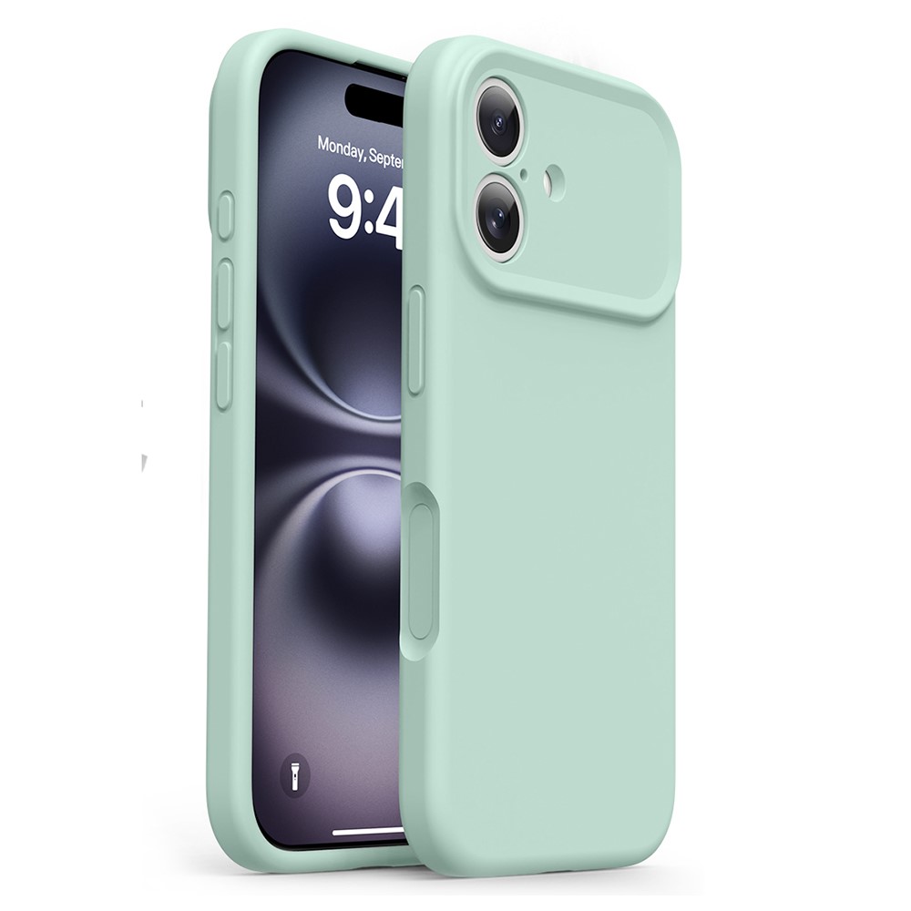 For iPhone 16 Case Soft Touch Liquid Silicone Phone Cover with Camera Touch Control Button - Light Green
