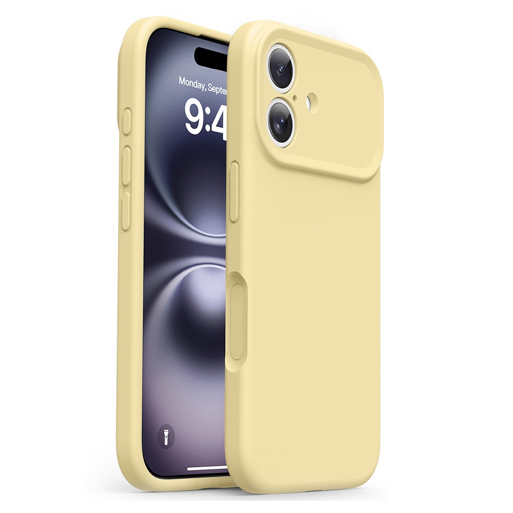 For iPhone 16 Case Soft Touch Liquid Silicone Phone Cover with Camera Touch Control Button - Light Yellow
