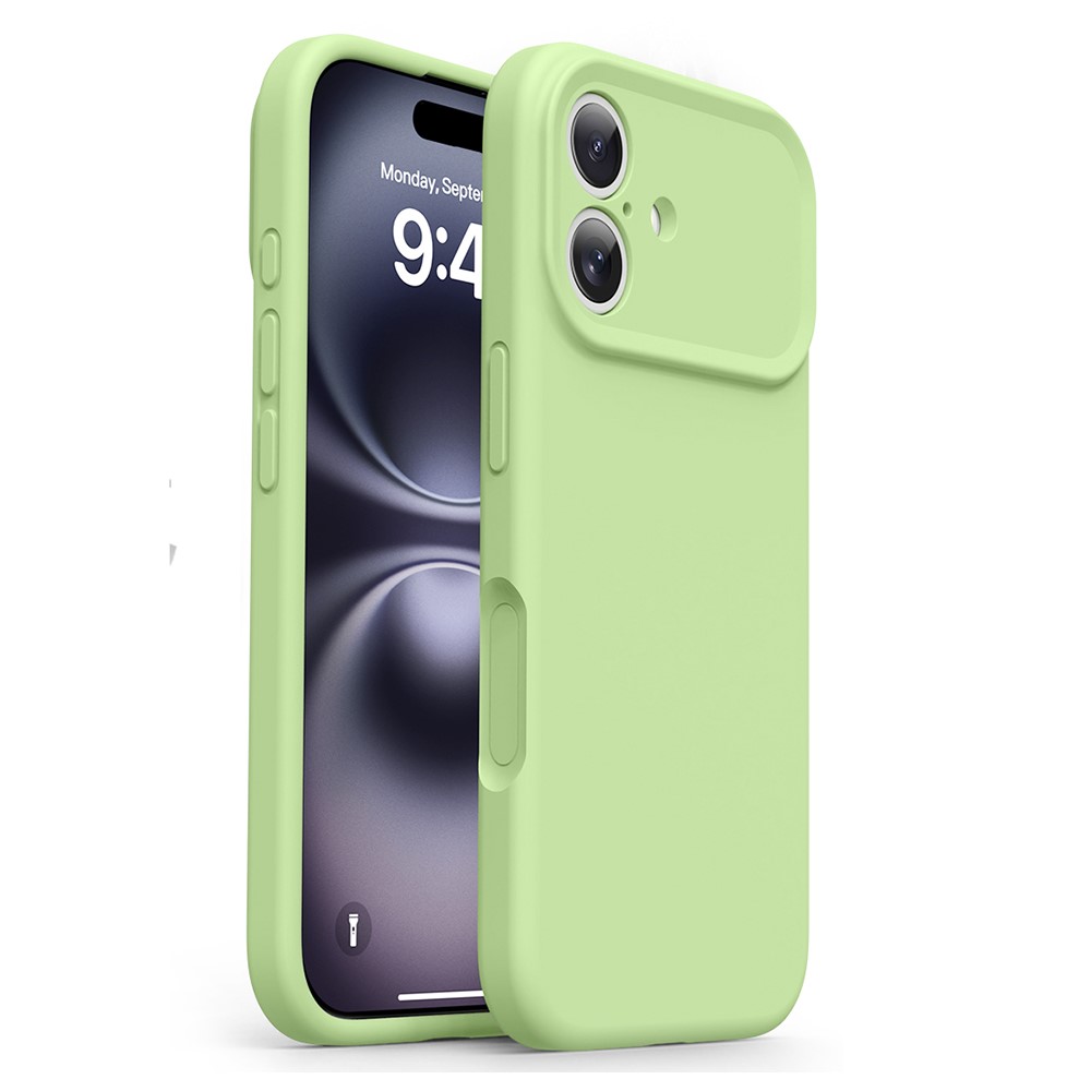 For iPhone 16 Case Soft Touch Liquid Silicone Phone Cover with Camera Touch Control Button - Green