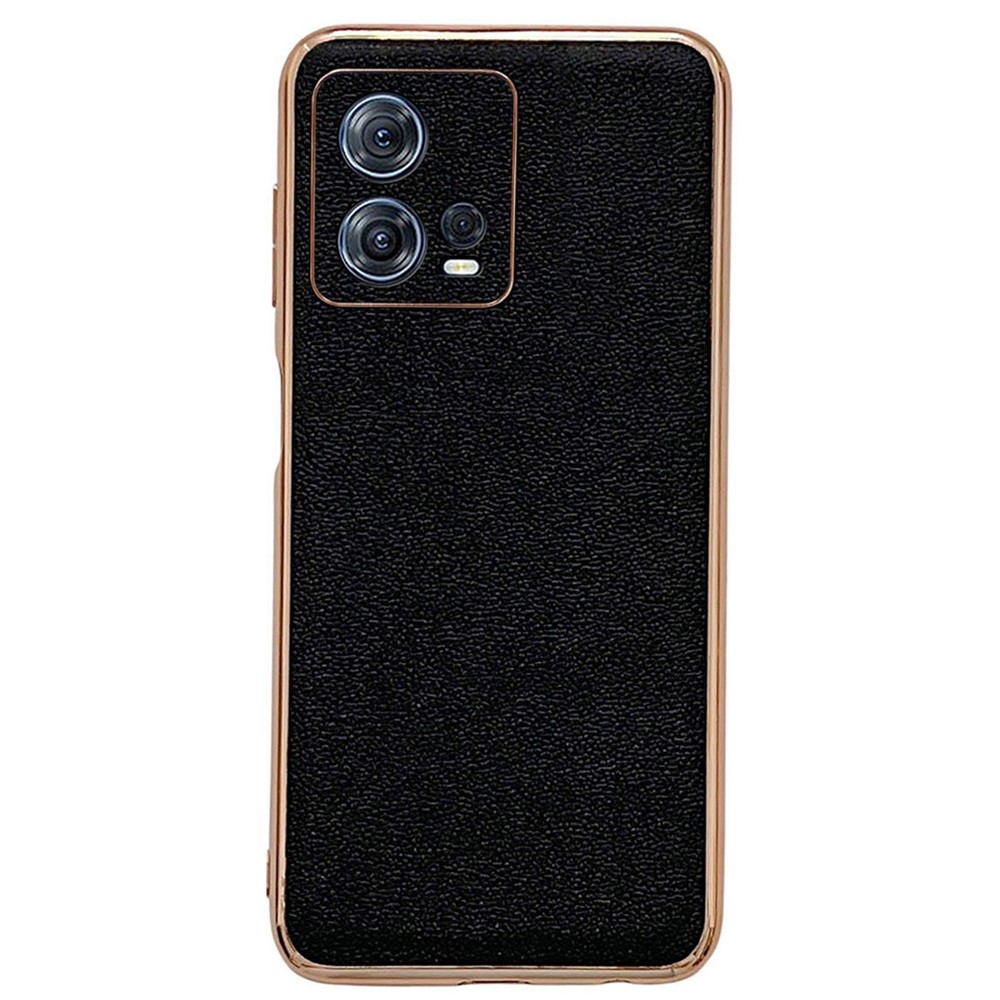 Luolai Series For Motorola Moto S30 Pro 5G Genuine Leather Electroplating Back Case PC+TPU Hybrid Shockproof Phone Cover - Black-1