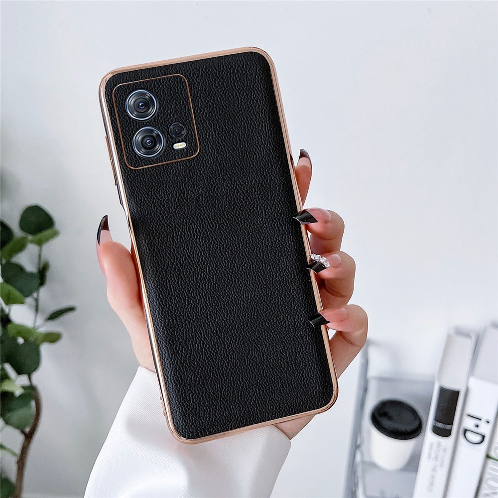 Luolai Series For Motorola Moto S30 Pro 5G Genuine Leather Electroplating Back Case PC+TPU Hybrid Shockproof Phone Cover - Black-2