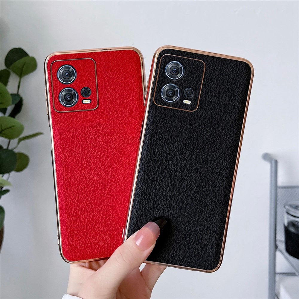 Luolai Series For Motorola Moto S30 Pro 5G Genuine Leather Electroplating Back Case PC+TPU Hybrid Shockproof Phone Cover - Black-3