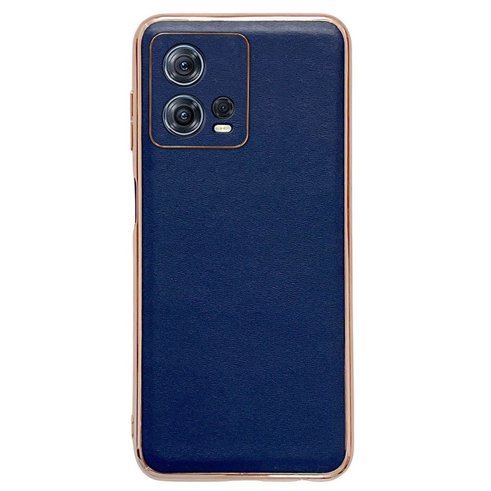 For Motorola Moto S30 Pro 5G Genuine Leather Coated TPU+PC Phone Case Electroplating Anti-slip Protective Phone Case - Blue-1