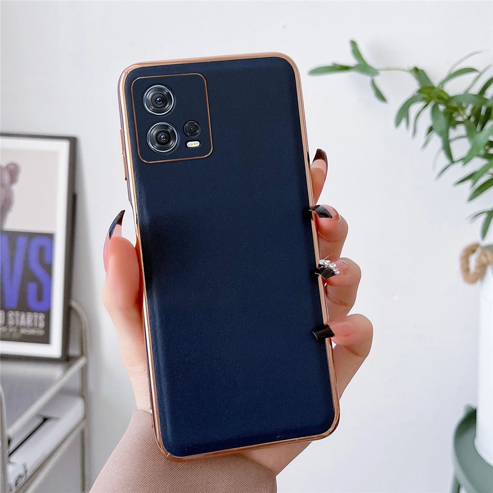For Motorola Moto S30 Pro 5G Genuine Leather Coated TPU+PC Phone Case Electroplating Anti-slip Protective Phone Case - Blue-2