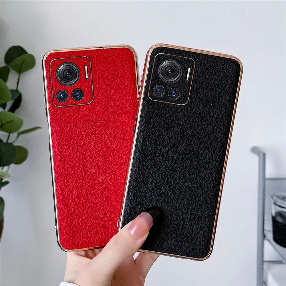 Luolai Series For Motorola Moto X30 Pro 5G / Edge 30 Ultra 5G Electroplating Phone Case Genuine Leather Coated PC+TPU Hybrid Protective Cover - Black-3