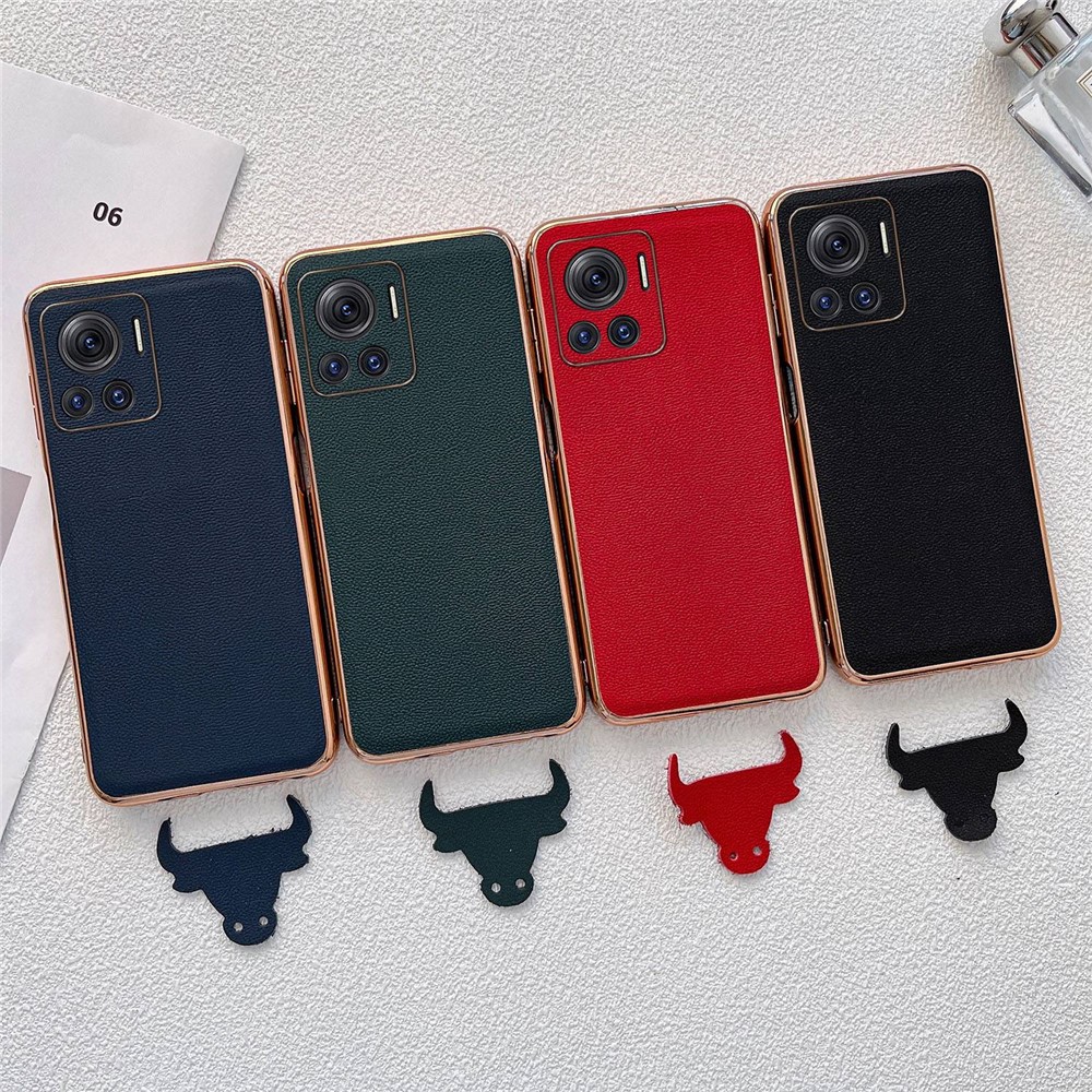 Luolai Series For Motorola Moto X30 Pro 5G / Edge 30 Ultra 5G Electroplating Phone Case Genuine Leather Coated PC+TPU Hybrid Protective Cover - Black-4