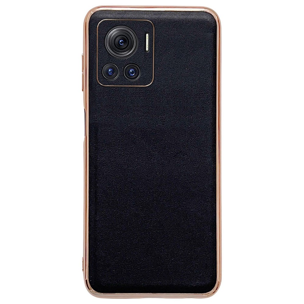 For Motorola Moto X30 Pro 5G / Edge 30 Ultra 5G Genuine Leather Shockproof Phone Case Electroplating Frame TPU+PC Hybrid Protective Cover - Black-1