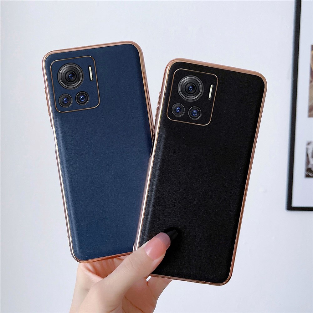 For Motorola Moto X30 Pro 5G / Edge 30 Ultra 5G Genuine Leather Shockproof Phone Case Electroplating Frame TPU+PC Hybrid Protective Cover - Black-3