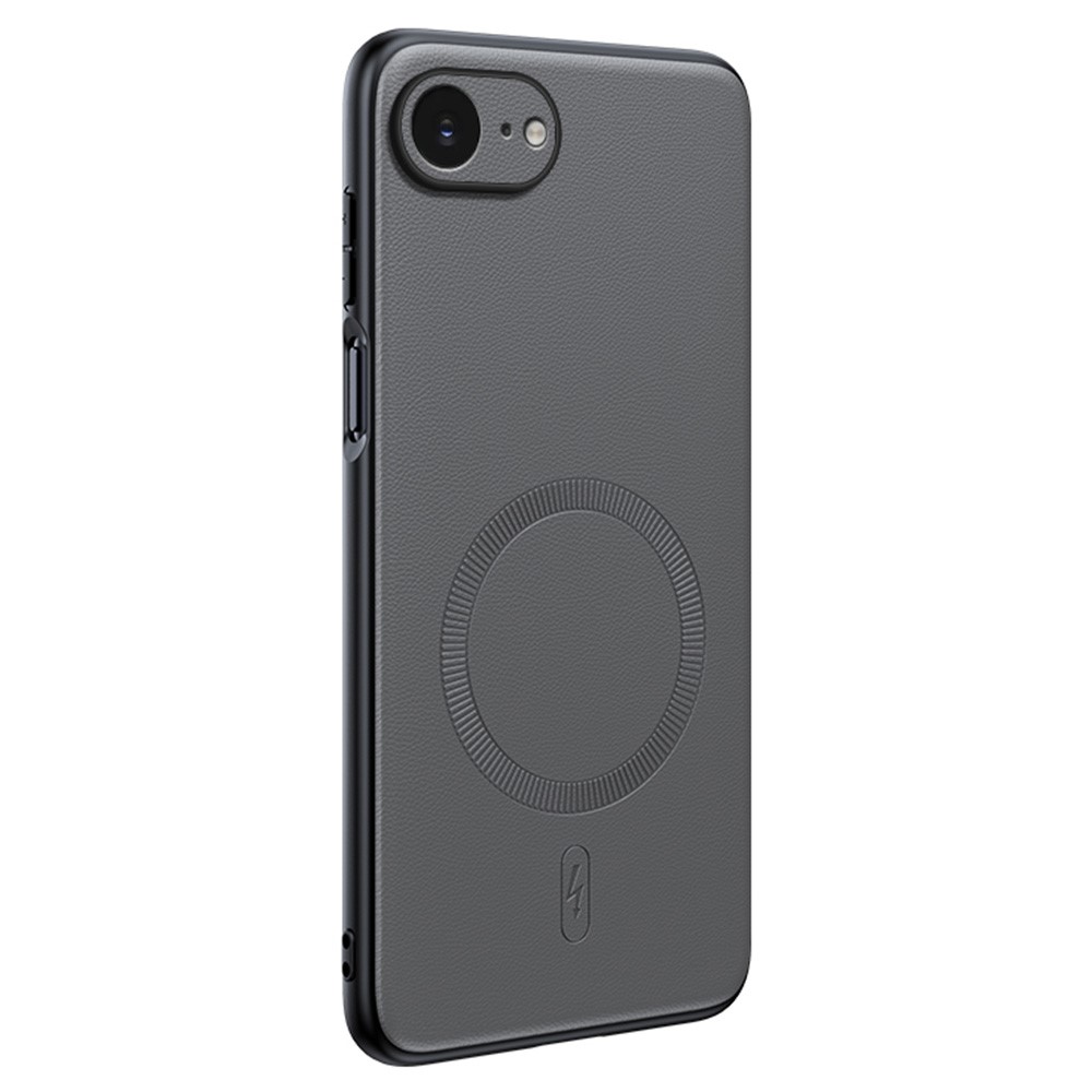 For iPhone 16e Case Compatible with MagSafe Leather Coated TPU + PC Phone Cover - Grey