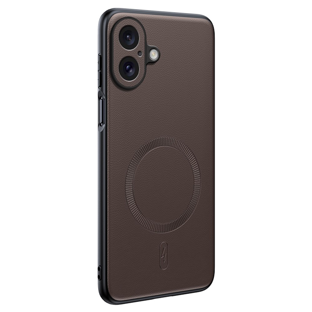 For iPhone 16 Case Compatible with MagSafe Leather Coated TPU + PC Phone Cover - Brown