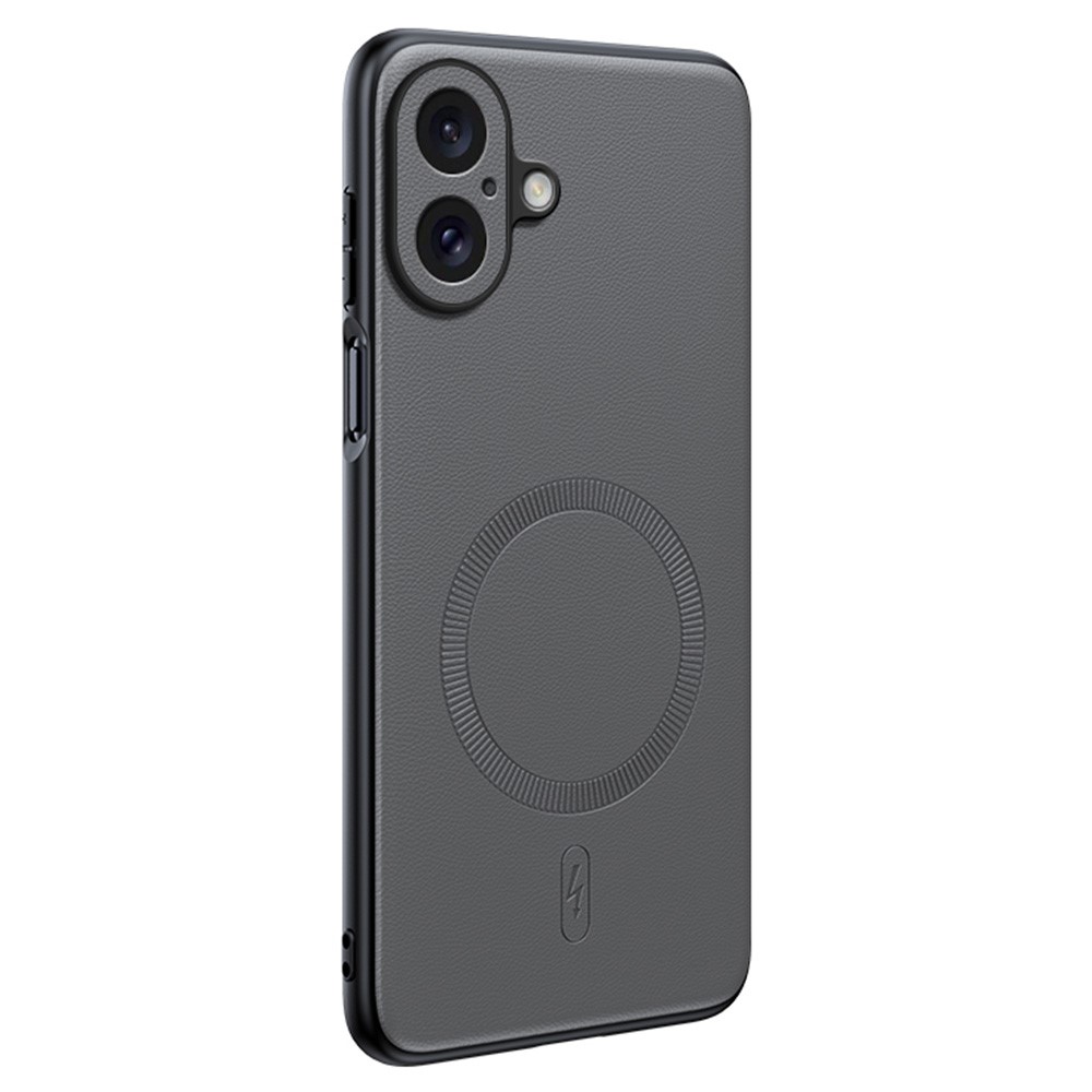 For iPhone 16 Plus Case Compatible with MagSafe Leather Coated TPU + PC Phone Cover - Grey