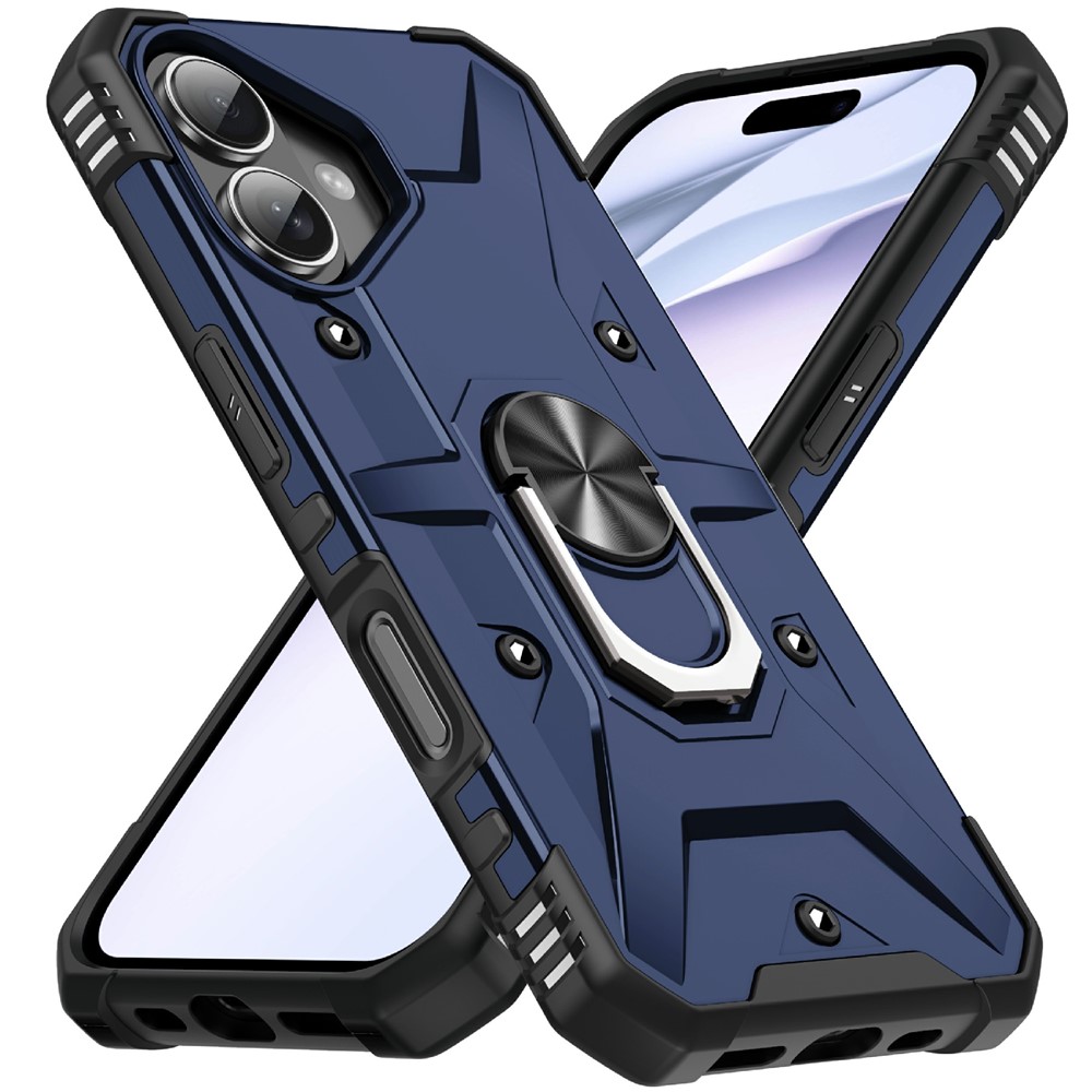 Bulk Purchasing For iPhone 16 Case PC + TPU Anti-Drop Phone Cover with Ring Kickstand - Blue