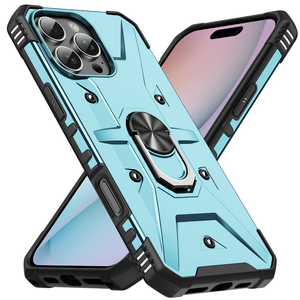Bulk Purchasing For iPhone 16 Pro Case PC + TPU Anti-Drop Phone Cover with Ring Kickstand - Baby Blue