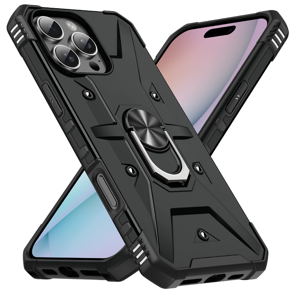 Bulk Purchasing For iPhone 16 Pro Max Case PC + TPU Anti-Drop Phone Cover with Ring Kickstand - Black