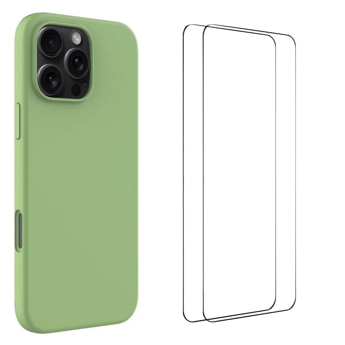 For iPhone 16 Pro Max Phone Case WANLONFENG GJ Series Liquid Silicone TPU Cover Large Cutouts with 2Pcs Screen Film - Green