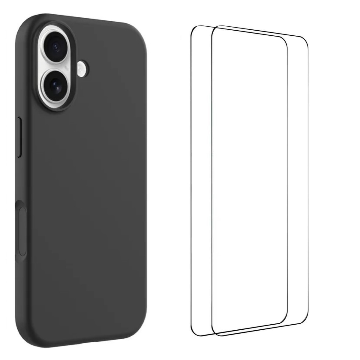 For iPhone 17 Phone Case WANLONFENG GJ Series Liquid Silicone TPU Cover Large Cutouts with 2Pcs Screen Film - Black