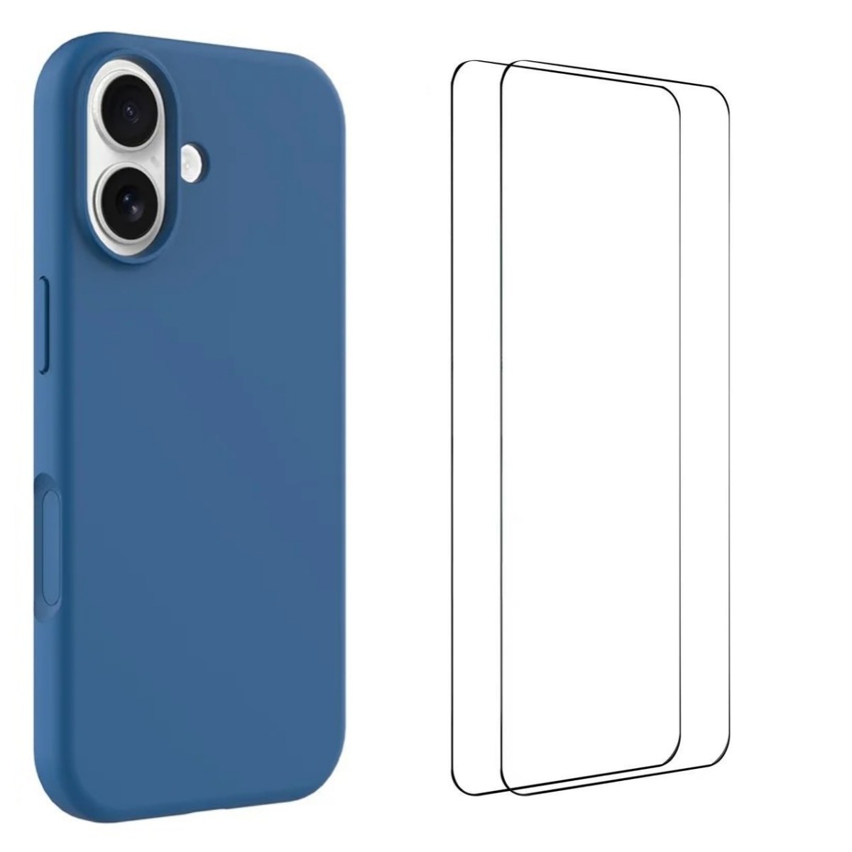 For iPhone 17 Phone Case WANLONFENG GJ Series Liquid Silicone TPU Cover Large Cutouts with 2Pcs Screen Film - Blue