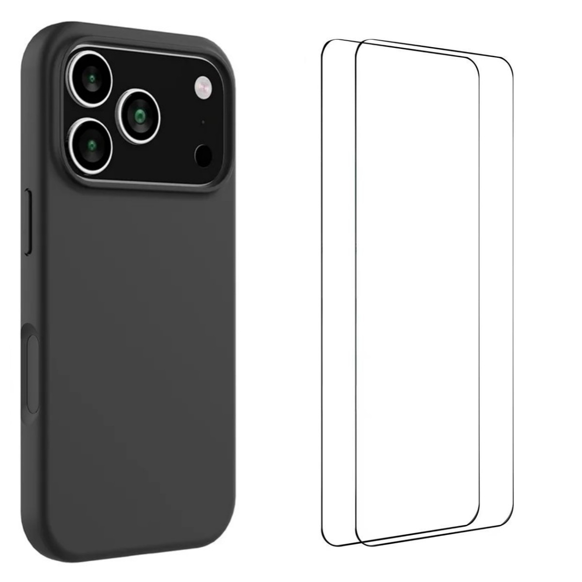 For iPhone 17 Pro Max Phone Case WANLONFENG GJ Series Liquid Silicone TPU Cover Large Cutouts with 2Pcs Screen Film - Black