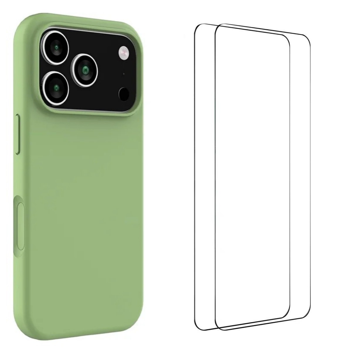 For iPhone 17 Pro Max Phone Case WANLONFENG GJ Series Liquid Silicone TPU Cover Large Cutouts with 2Pcs Screen Film - Green