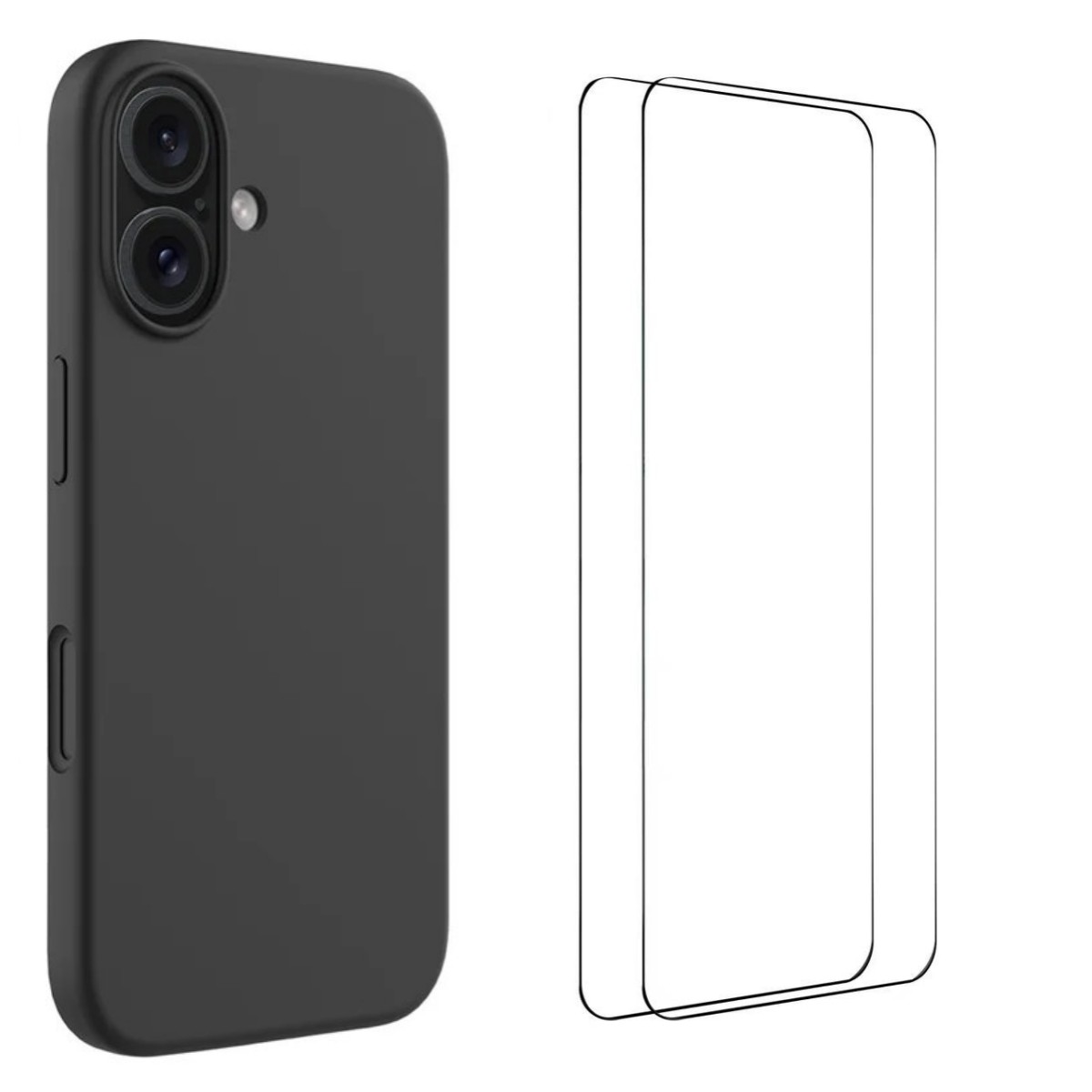 For iPhone 16 Phone Case WANLONFENG GJ Series Liquid Silicone TPU Cover Large Cutouts with 2Pcs Screen Film - Black