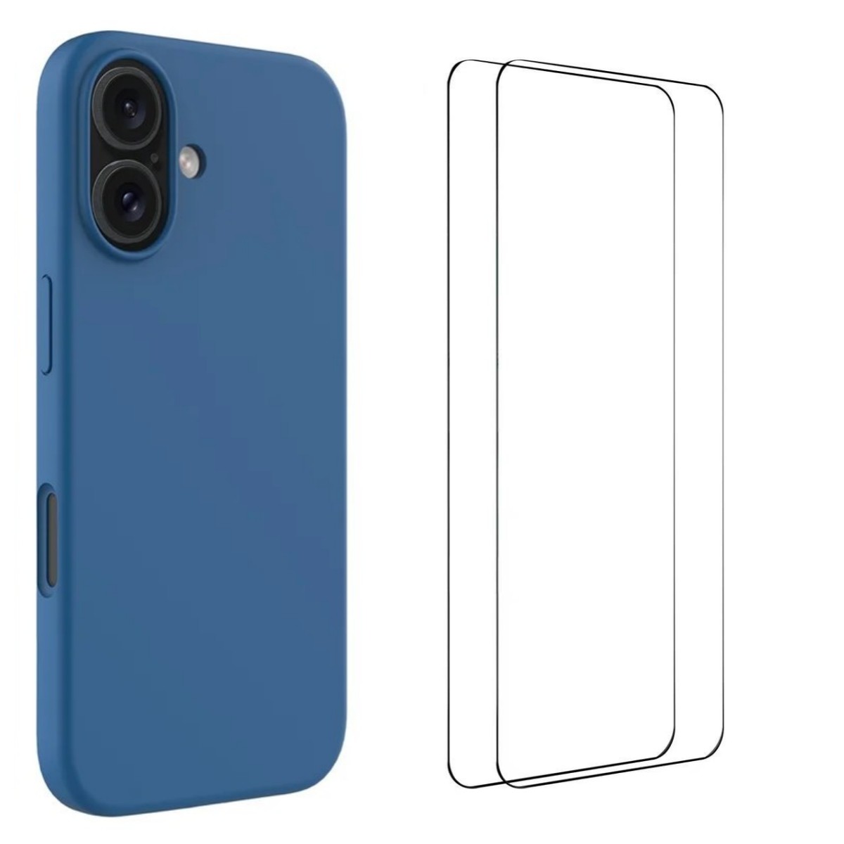 For iPhone 16 Phone Case WANLONFENG GJ Series Liquid Silicone TPU Cover Large Cutouts with 2Pcs Screen Film - Blue