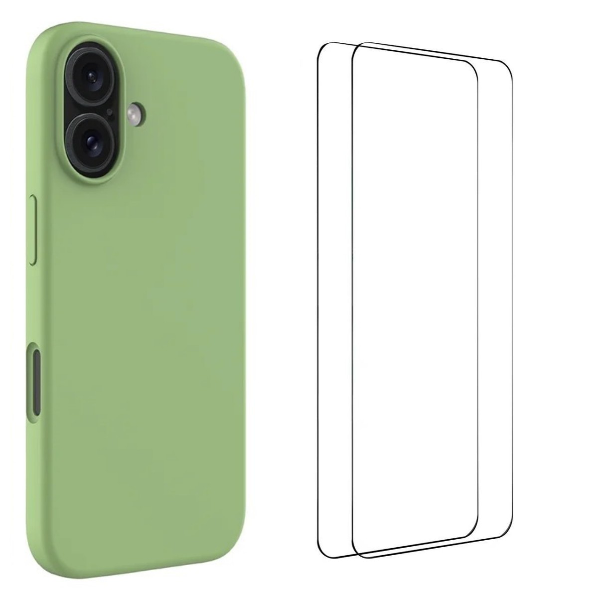 For iPhone 16 Phone Case WANLONFENG GJ Series Liquid Silicone TPU Cover Large Cutouts with 2Pcs Screen Film - Green
