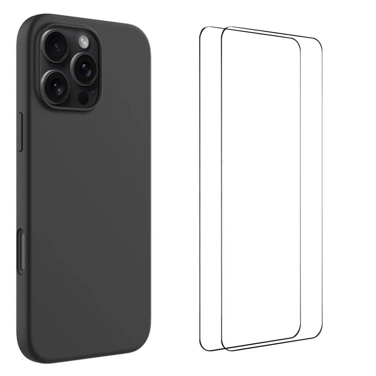 For iPhone 16 Pro Phone Case WANLONFENG GJ Series Liquid Silicone TPU Cover Large Cutouts with 2Pcs Screen Film - Black