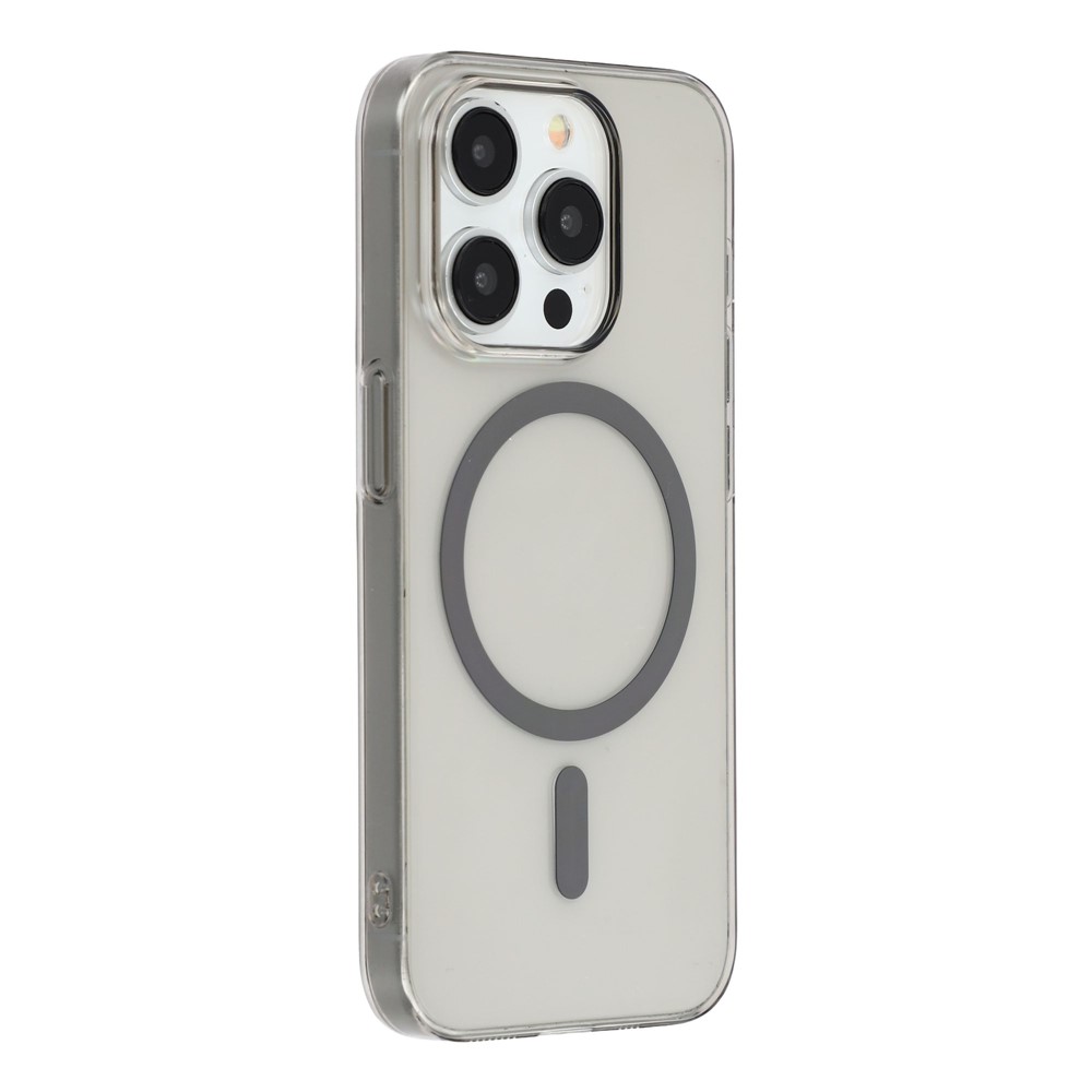 For iPhone 15 Pro Max Crystal Clear Case Compatible with MagSafe Hard PC Phone Cover - Grey