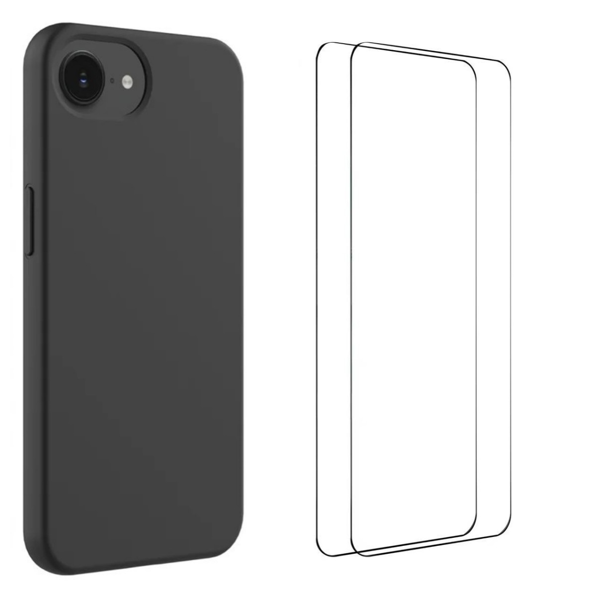 For iPhone 16e Phone Case WANLONFENG GJ Series Liquid Silicone TPU Cover Large Cutouts with 2Pcs Screen Film - Black
