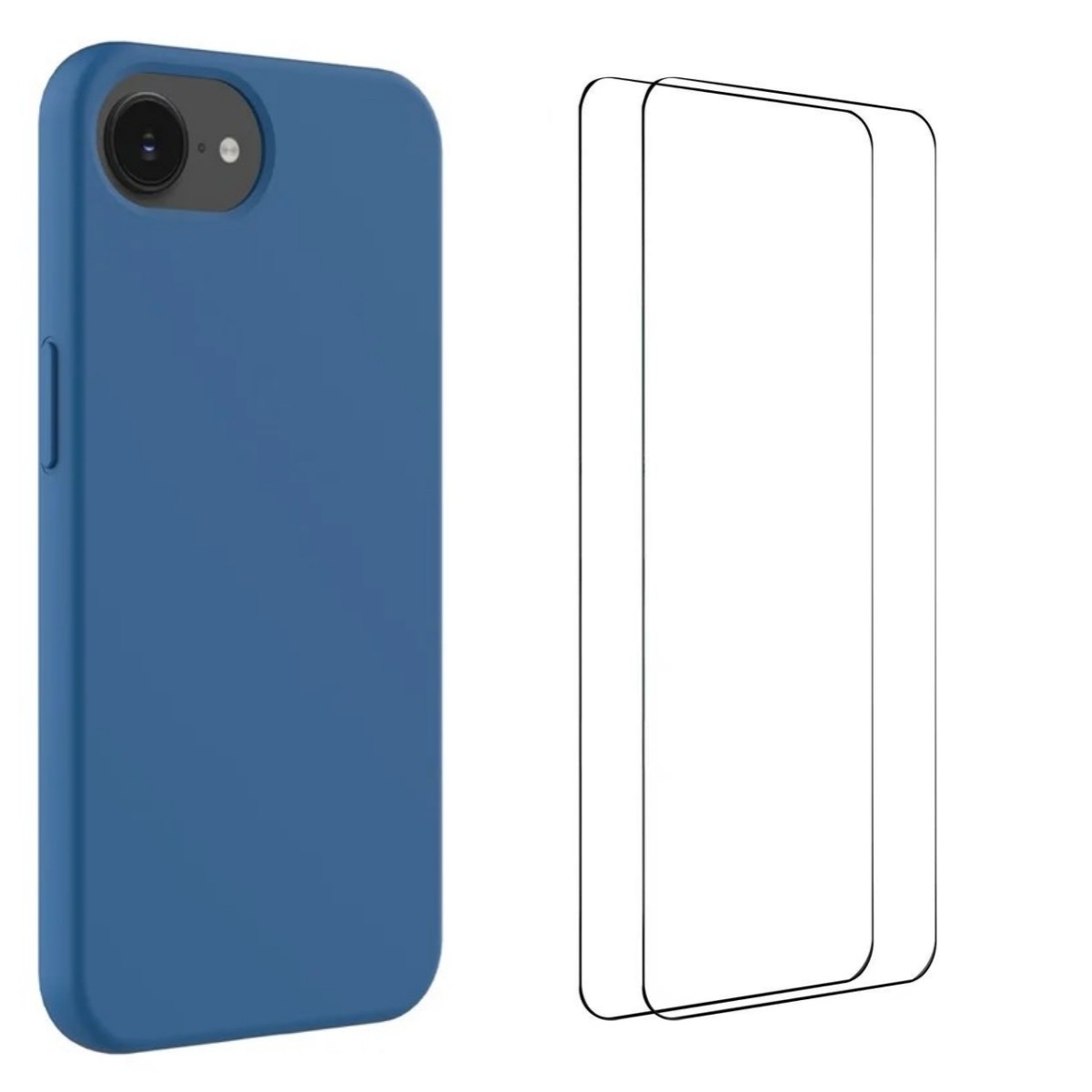 For iPhone 16e Phone Case WANLONFENG GJ Series Liquid Silicone TPU Cover Large Cutouts with 2Pcs Screen Film - Blue