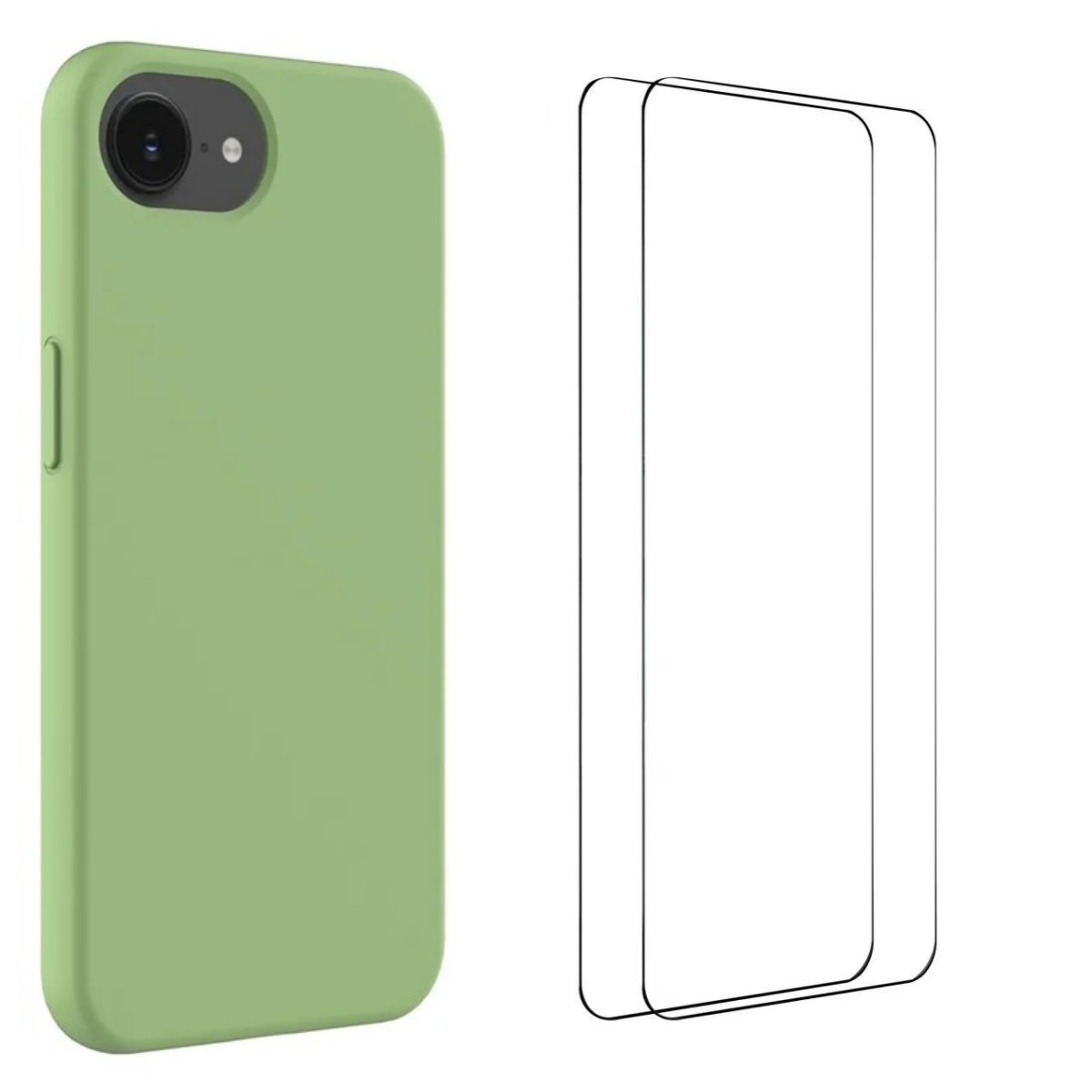 For iPhone 16e Phone Case WANLONFENG GJ Series Liquid Silicone TPU Cover Large Cutouts with 2Pcs Screen Film - Green