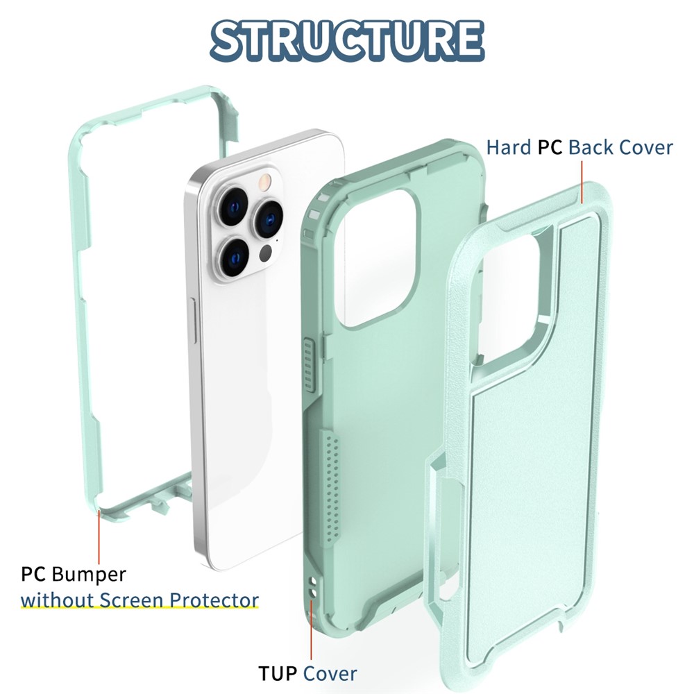 For iPhone 14 Pro Soft TPU Hard PC 3-in-1 Drop-Proof Shell Non-Slip Shockproof Protective Cover - Mint Green-6