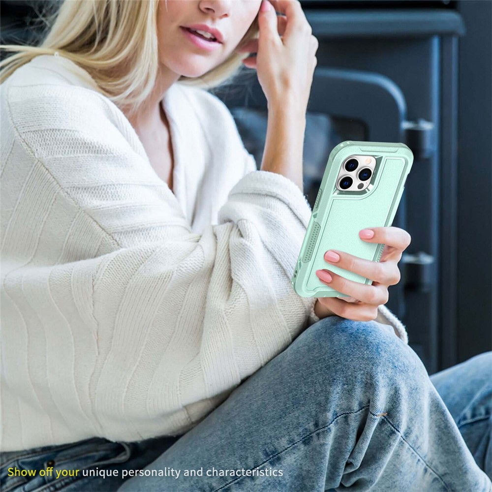 For iPhone 14 Pro Soft TPU Hard PC 3-in-1 Drop-Proof Shell Non-Slip Shockproof Protective Cover - Mint Green-8