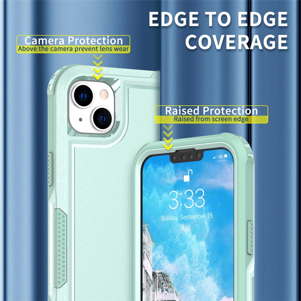 For iPhone 14 Shockproof Phone Case 3-in-1 Hybrid Soft TPU Hard PC Drop Protective Back Cover - Mint Green-3