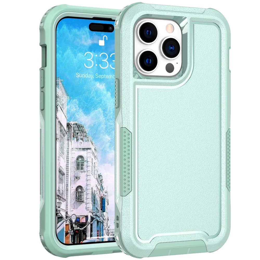 For iPhone 14 Pro Max Hard PC Soft TPU Combination Phone Case Raised Camera Edges Anti-Scratch Back Cover - Mint Green-1