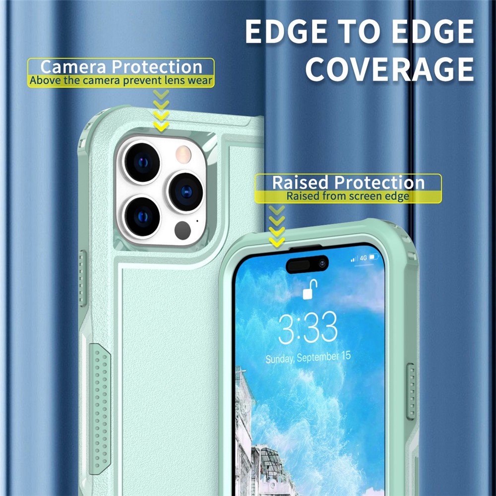 For iPhone 14 Pro Max Hard PC Soft TPU Combination Phone Case Raised Camera Edges Anti-Scratch Back Cover - Mint Green-3