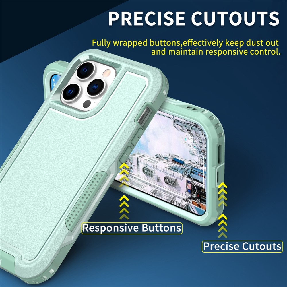 For iPhone 14 Pro Max Hard PC Soft TPU Combination Phone Case Raised Camera Edges Anti-Scratch Back Cover - Mint Green-4
