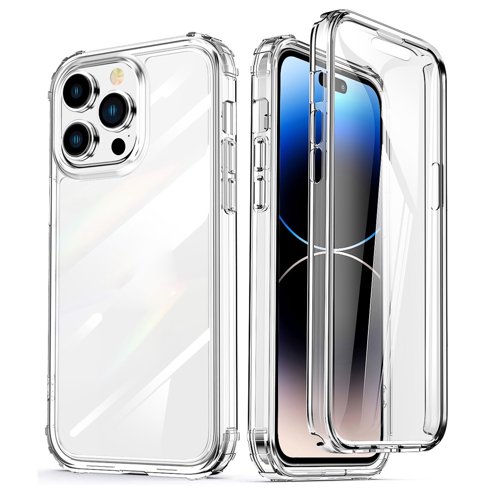 For iPhone 14 Pro Soft TPU Frame Hard Acrylic Back Clear Phone Case Air-Guard Corners Scratch Resistant Cover with PET Screen Protector-1