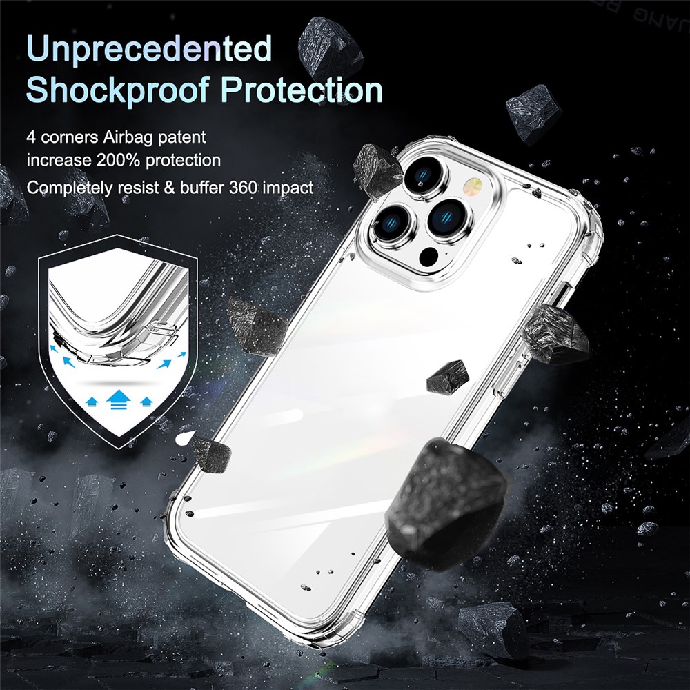 For iPhone 14 Pro Soft TPU Frame Hard Acrylic Back Clear Phone Case Air-Guard Corners Scratch Resistant Cover with PET Screen Protector-4