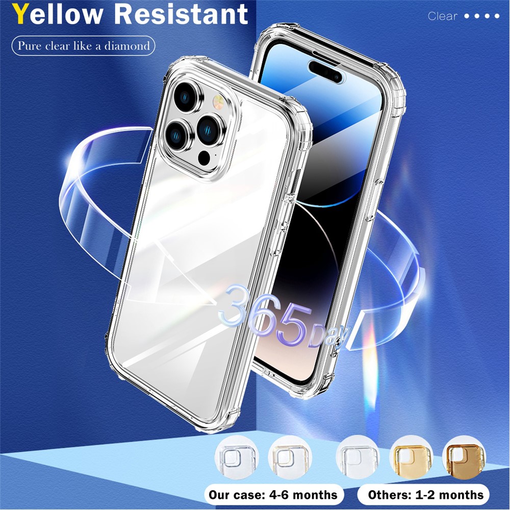 For iPhone 14 Pro Soft TPU Frame Hard Acrylic Back Clear Phone Case Air-Guard Corners Scratch Resistant Cover with PET Screen Protector-7