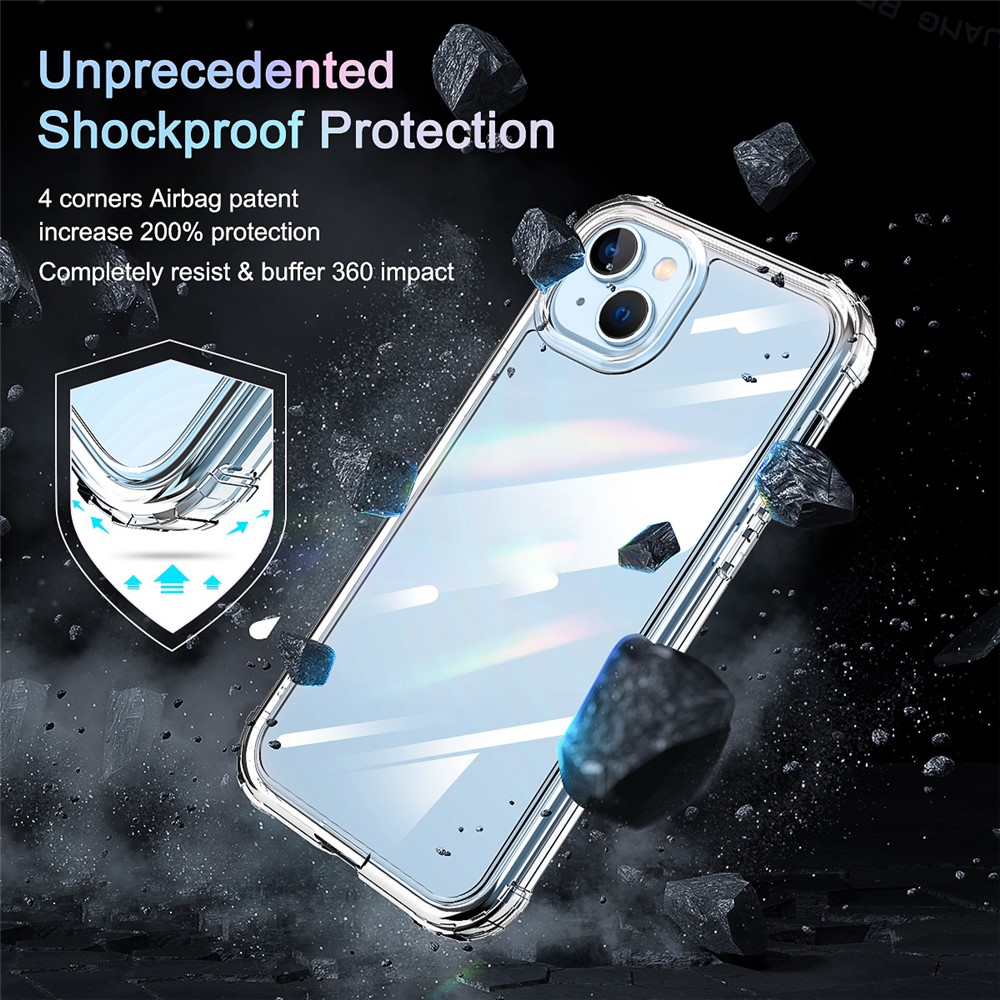 For iPhone 14 Plus Soft TPU Frame Hard Acrylic Back Anti-Scratch Phone Case Reinforced Corner Protection Cover with PET Screen Protector-4