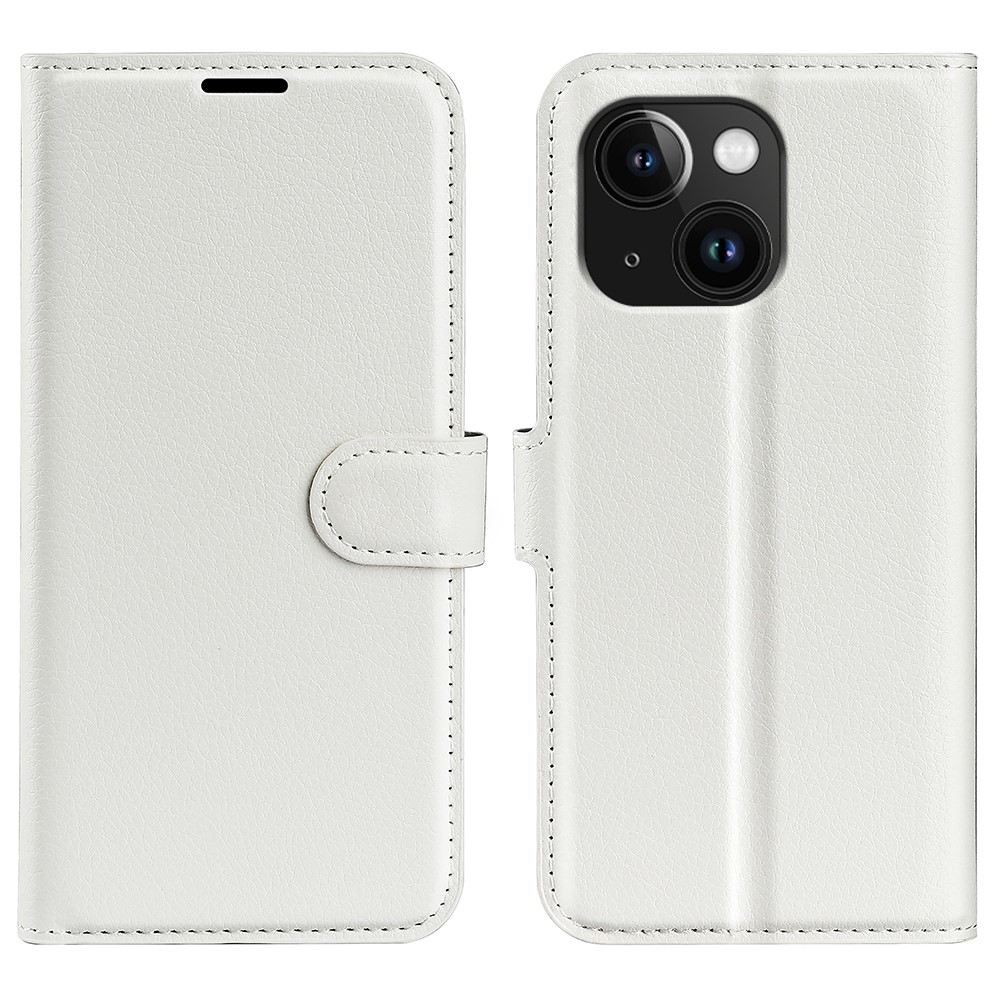 AMORUS For iPhone 15 Wallet Case Litchi Texture Shockproof Leather Flip Stand Phone Cover - White