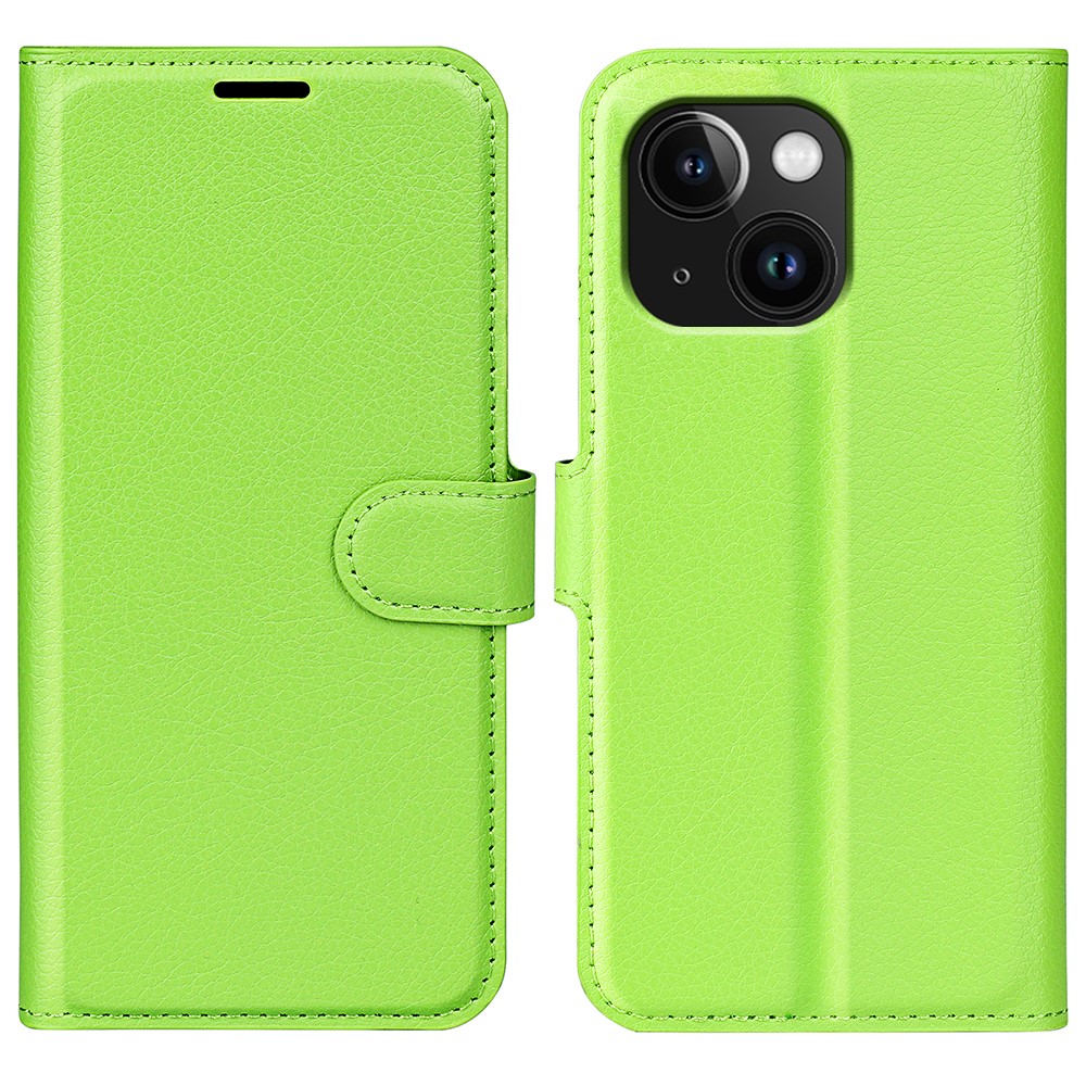 AMORUS For iPhone 15 Wallet Case Litchi Texture Shockproof Leather Flip Stand Phone Cover - Green