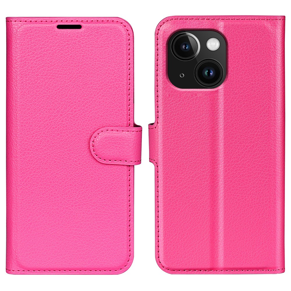 AMORUS For iPhone 15 Wallet Case Litchi Texture Shockproof Leather Flip Stand Phone Cover - Rose