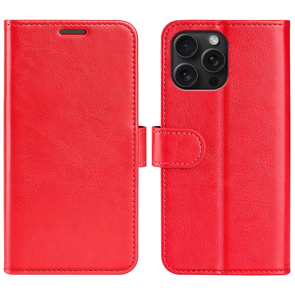AMORUS For iPhone 16 Pro Max Wallet Case Litchi Texture Shockproof Leather Flip Stand Phone Cover - Red