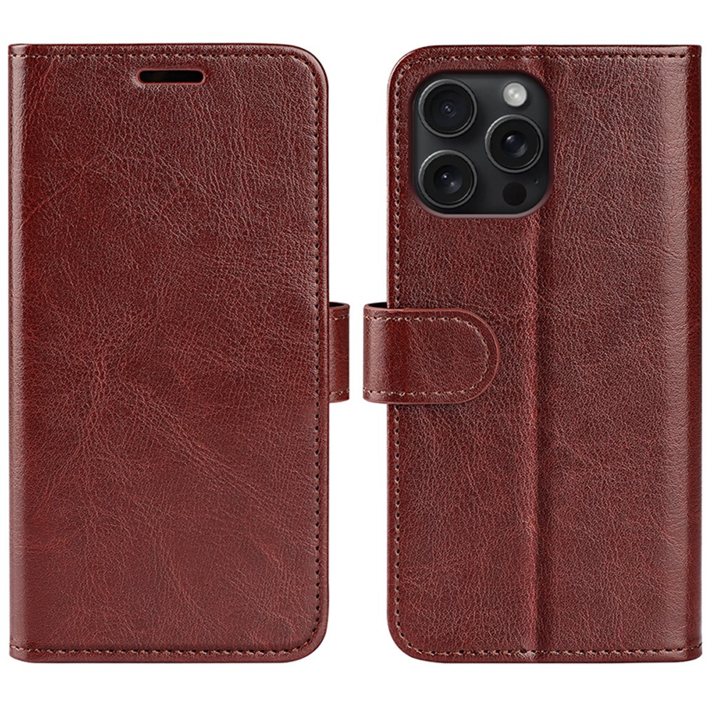 AMORUS For iPhone 16 Pro Max Wallet Case Litchi Texture Shockproof Leather Flip Stand Phone Cover - Brown
