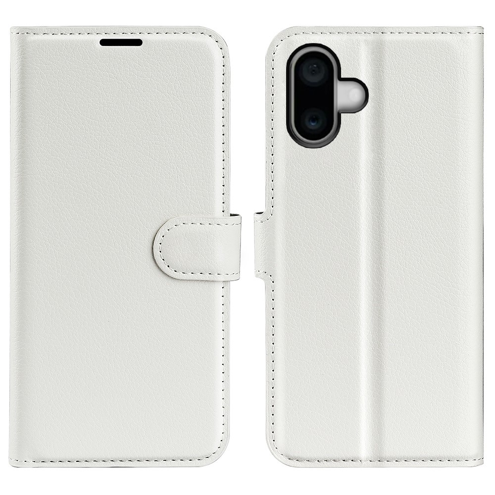 AMORUS For iPhone 16 Plus Wallet Case Litchi Texture Shockproof Leather Flip Stand Phone Cover - White